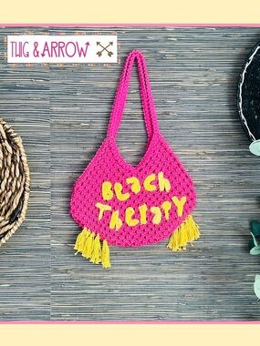 NWT Twig & Arrow “beach therapy” Macrame tote bag Pink beachy boho